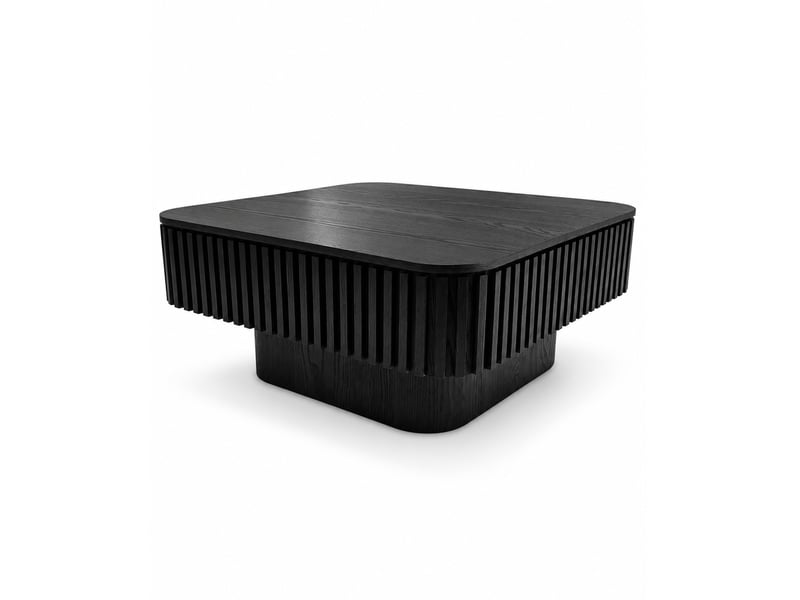  Table basse carrée noire 75 x 75 x 35 cm avec rangement dissimulé  - Conforama A
