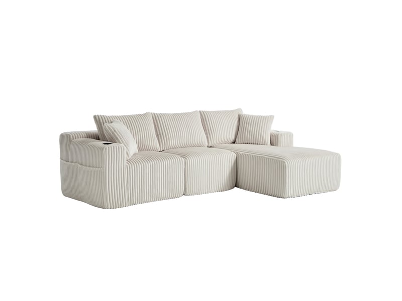  Canapé modulaire 3 places avec méridienne en velours côtelé beige  - Conforama A