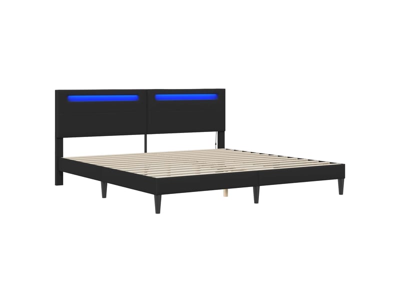  Lit double- lit adulte -  cadre de lit avec bandes led noir 180 x 200 cm simili cuir  - Conforama D