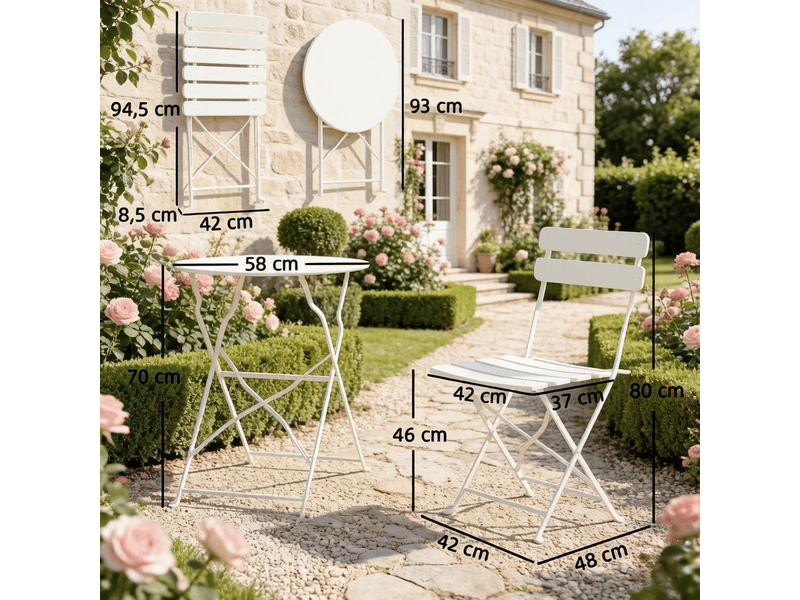  Salon de jardin pliant,ø58x70 cm,3 pièces avec table ronde,métal,crème  - Conforama C