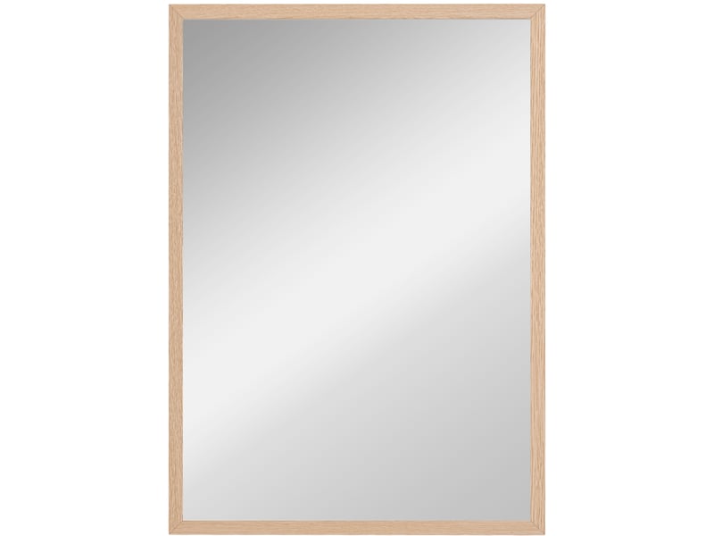  Miroir mural rectangulaire 50 x 70 cm, coloris naturel, cadre mdf avec 4 crochets pour salle de bains  - Conforama A