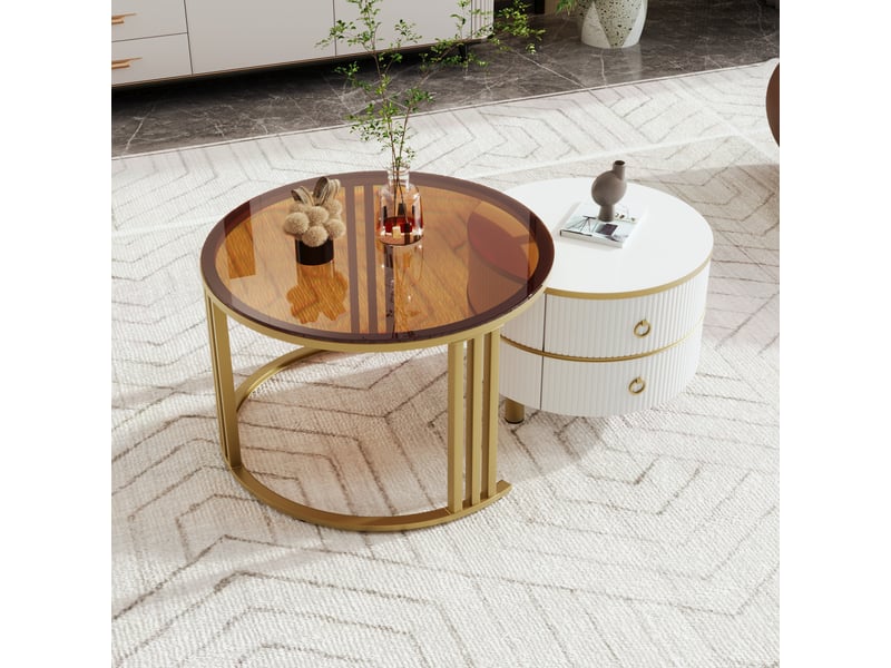  Table basse, 70x70x45 cm, brun, 2-en-1, 2 tiroirs, style luxueux, design moderne et fonctionnel pour salon  - Conforama D