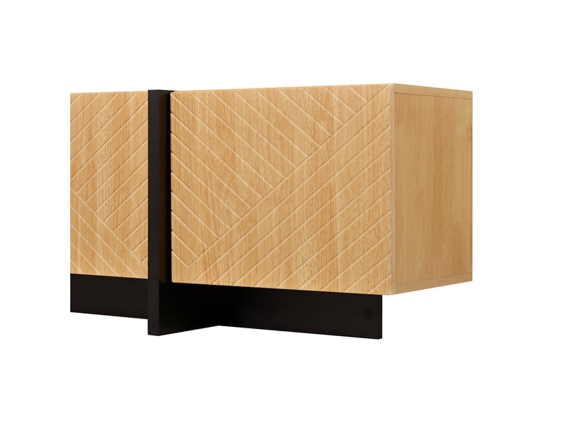  Meuble tv bas à 4 portes, 187 x 35 x 45 cm, meuble de rangement, finition effet lamelles, système de gestion des câbles, couleur naturel  - Conforama E