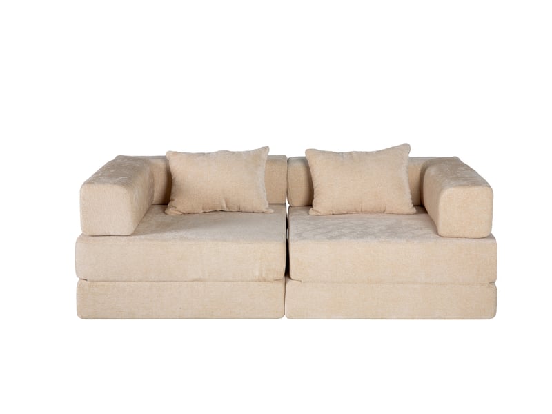  Canapé convertible pliable au sol modulable avec couchage d'appoint en chenille beige, 107 × 44 × 38 cm  - Conforama A