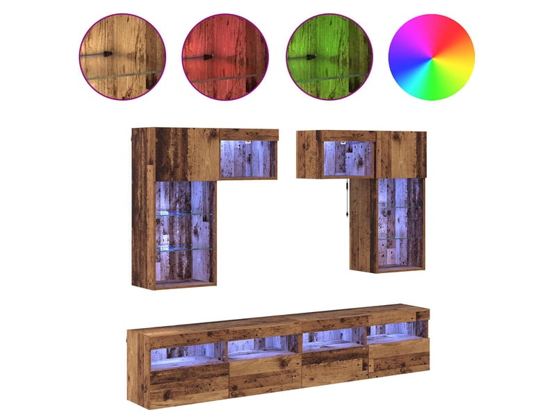  Meubles tv - banc tv - meuble de rangement muraux 6 pcs chêne noir bois d'ingénierie  - Conforama D