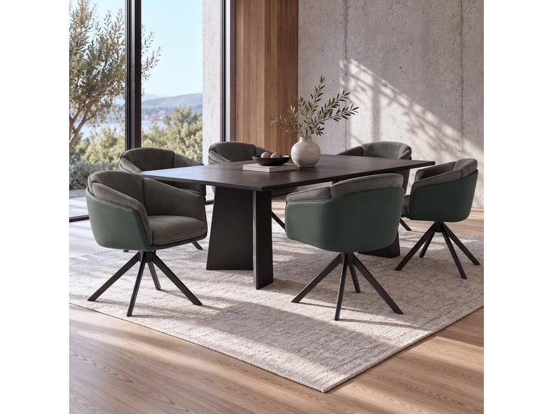  Lot de 6 chaises de salle à manger hwc-r24, chaises de cuisine, pivotantes, en métal, simili-cuir, tissuvelours - vert  - Conforama B