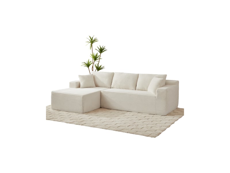  Canapé d'angle modulable 4 places avec chaise longue surdimensionnée et coussins amovibles en tissu blanc  - Conforama A