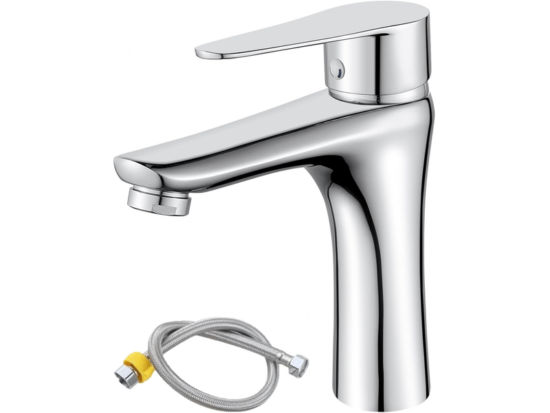  Robinet de lavabo de salle de bain, robinet de lavabo, en acier inoxydable, chaud et froid, chromé, avec tuyau d'arrivée d'eau de 60 cm  - Conforama A