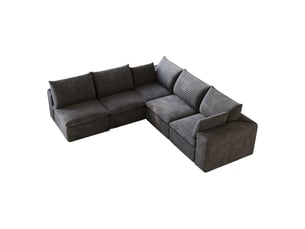 Canapé nuage en velours côtelé gris foncé 5 places modulable sans montage 260x250 cm
