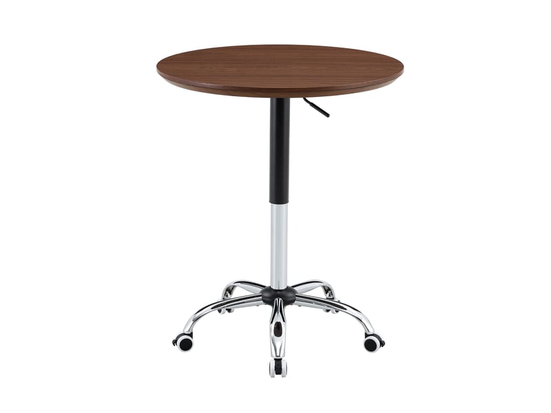 Table basse avec plateau rond réglable en hauteur et roulettes silencieuses, en mdf et métal chromé, noyer ø 70 cm  - Conforama A