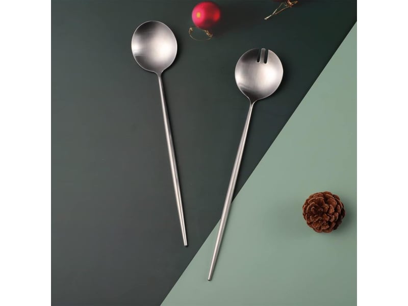 Service à salade, cuillères et fourchettes, 29 cm, acier inoxydable 1810, plaqué titane (or) - Conforama E