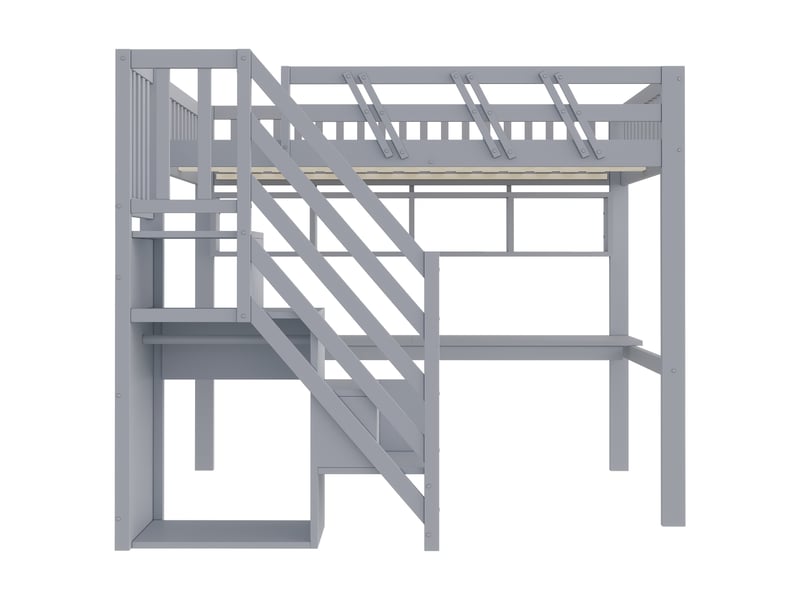 Lit mezzanine enfant,140x200 cm,avec bureau, rangements, led et prise usb,gris - Conforama D