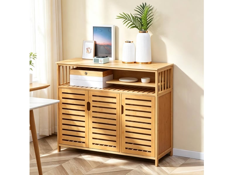  Buffet en bambou naturel 100x35x82 cm avec 3 portes à lamelles  - Conforama B