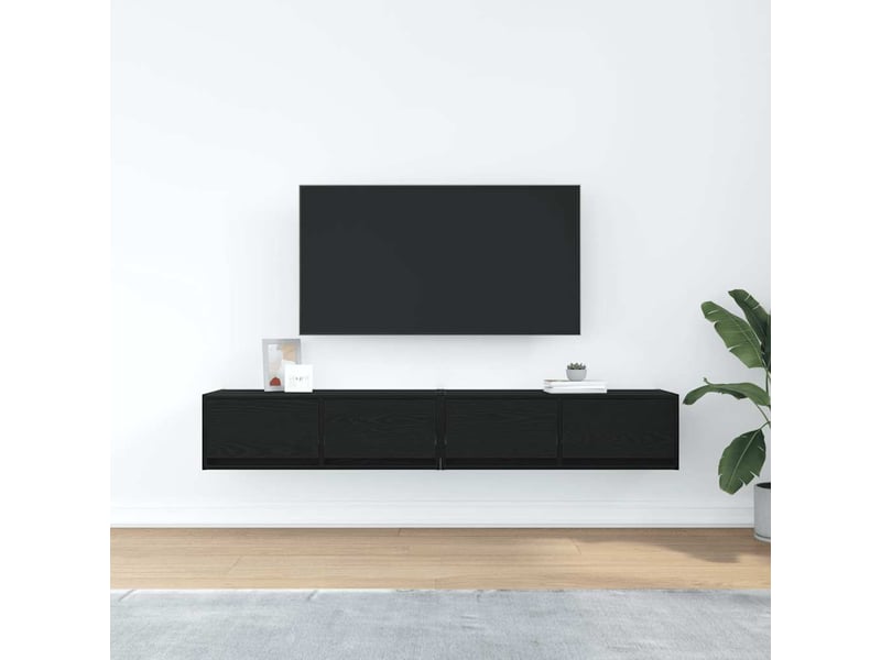  Meuble tv - banc tv - meuble de rangement 2 pcs chêne noir 80x31x25,5 cm bois d'ingénierie  - Conforama C