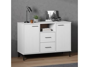 Buffet, meuble de rangement avec pieds en métal blanc 113x40x77 cm bois massif oslo