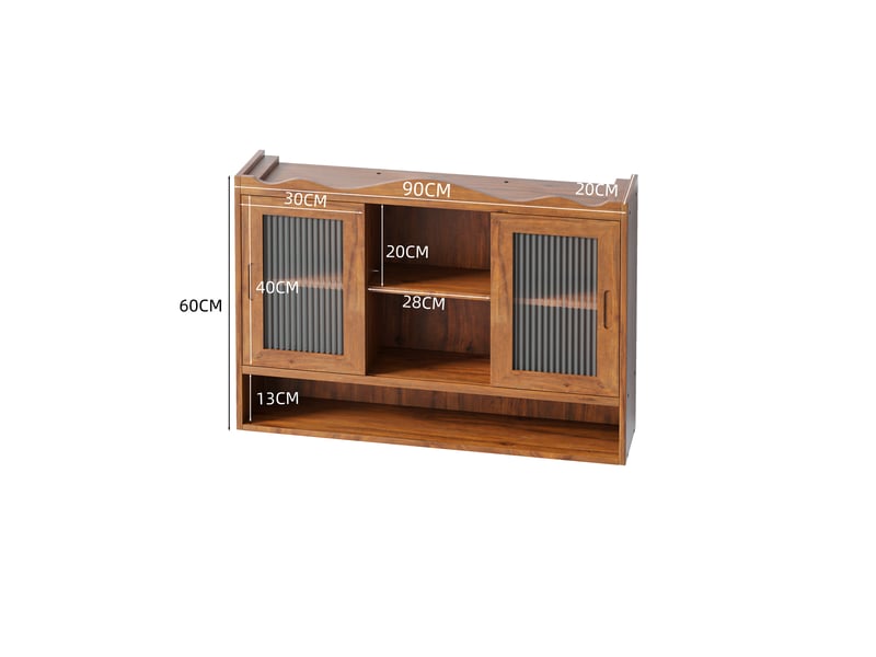 Armoire murale modèle retro 90 cm, marron, 2 portes coulissantes, 3 niveaux de rangement, cuisine salle bain - Conforama C