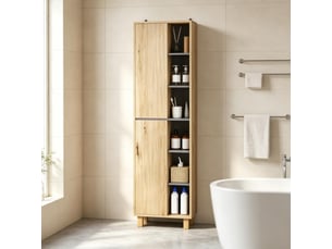 Armoire de salle de bain haute avec 6 compartiments ouverts et 2 portes, unité de rangement pour la maison