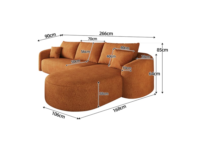 Canapé d’angle en tissu orange, 266 cm, mousse compressée, sans montage IKSETERA TRADING LTD - Conforama C