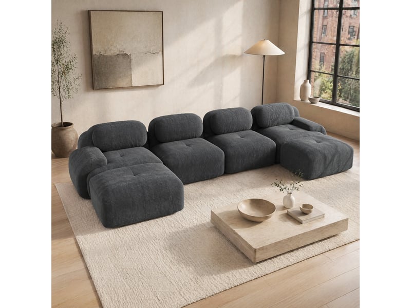  Canapé d'angle modulable en u modenvie 4 places 388 x 178 cm velours côtelé gris sans montage  - Conforama B
