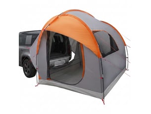 Tente voiture pour camping gris et orange 3 personnes polyester et acier