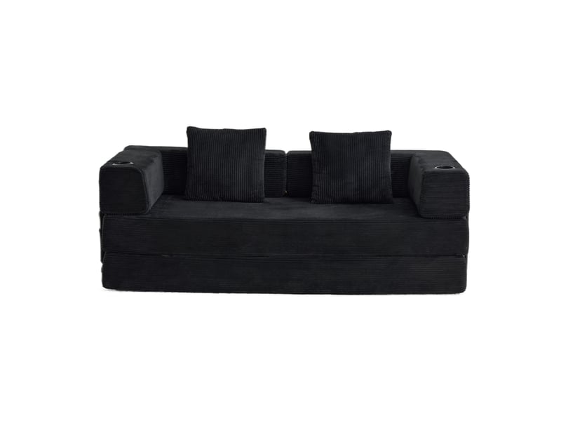  Canapé de sol convertible pliable en velours côtelé, porte-gobelets, poche latérale, sans montage, noir  - Conforama A