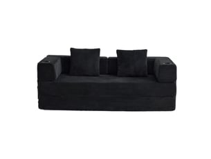 Canapé de sol convertible pliable en velours côtelé, porte-gobelets, poche latérale, sans montage, noir