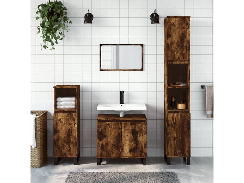 Ensemble d'armoires de salle de bain 3 pcs chêne fumé cf63002 - Conforama B