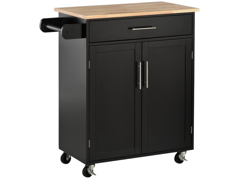  Desserte de cuisine à roulettes avec tiroir et placard noir et naturel 83 x 45 x 91,5 cm  - Conforama A