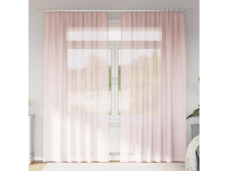  Lot de 2 rideaux en voile, voilages avec passe-tringles rose clair cf44485  - Conforama B