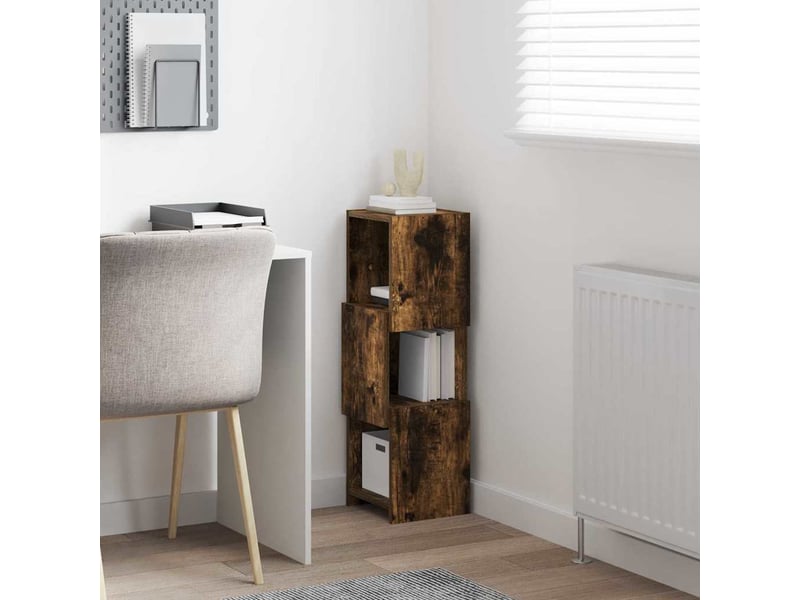 Meuble d'angle, meuble de rangement salon 25,5x25x80cm bois d'ingénierie chêne fumé  - Conforama D