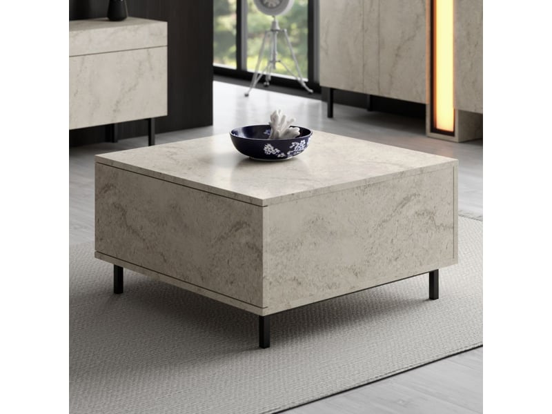  Table basse bois mdf mélaminé effet travertin - l75 x h40 x p75 cm - pieds métal - moderne  - Conforama B