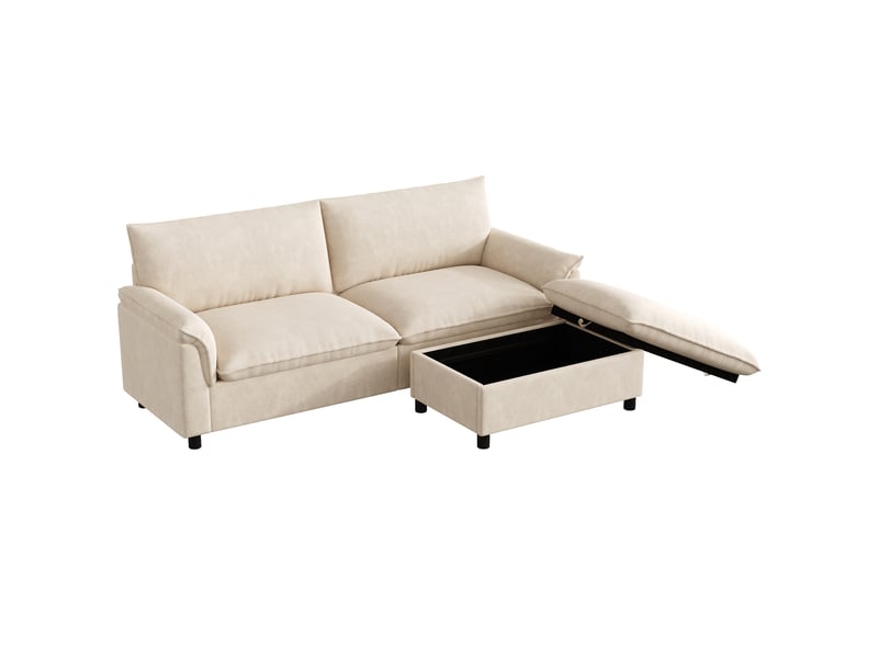 Canapé modulable 3 places 216x77x82 cm avec pouf de rangement beige - Conforama A