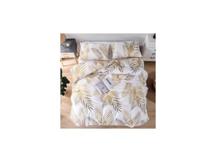 Royaluxe -set housse de couette longueur 240largeur 220cm motif feuilles tropicales dorées botanique 2 personnes et 2 x taies d'oreiller 50x75 cm microfibre parure de linge de lit avec fermeture
