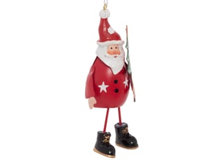 Suspension de sapin père noël et bonhomme de neige en métal rouge et blanc 12 cm