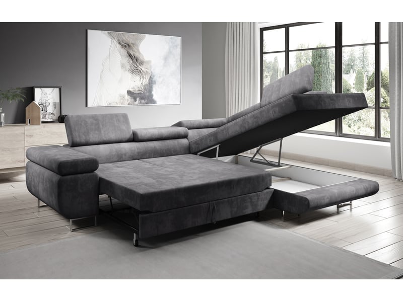 Canapé d’angle kanya noir 275 cm convertible avec coffre droite Kanya - Conforama C