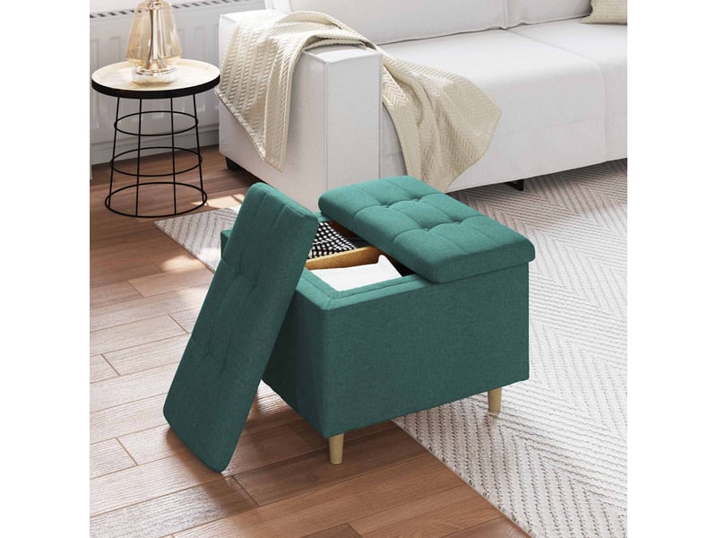 Ottoman, repose pied salon avec rangement vert foncé 60x60x45 cm tissu  - Conforama D