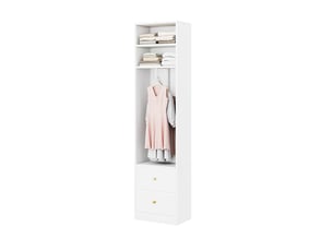 Armoire penderie 50x30x200 cm - meuble de rangement étroit avec 2 tiroirs, penderie ouverte et étagères - blanc