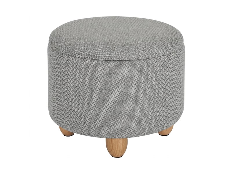  Pouf de rangement rond gris clair en lin avec plateau en bois réversible, 39x39x33 cm  - Conforama A