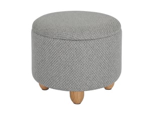 Pouf de rangement rond gris clair en lin avec plateau en bois réversible, 39x39x33 cm