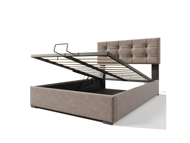 Lit coffre simple 90x200 cm avec tête réglable, velours, gris clair, matelas inclus - Conforama A