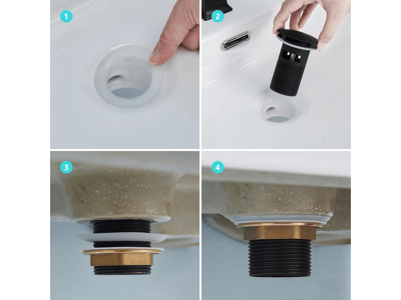  Bonde de lavabo avec trop-plein, bonde à clapet clic-clac universelle, standard g 1 ¼, finition noire mate  - Conforama E