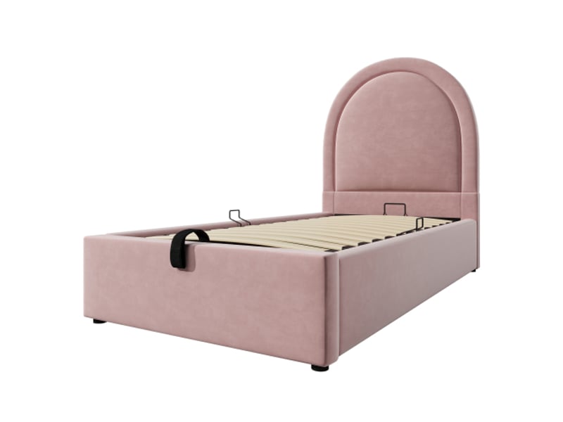 Lit coffre 90x190 cm, lit enfant avec tête de lit rembourré, tissu en velours rose, sans matelas - Conforama E