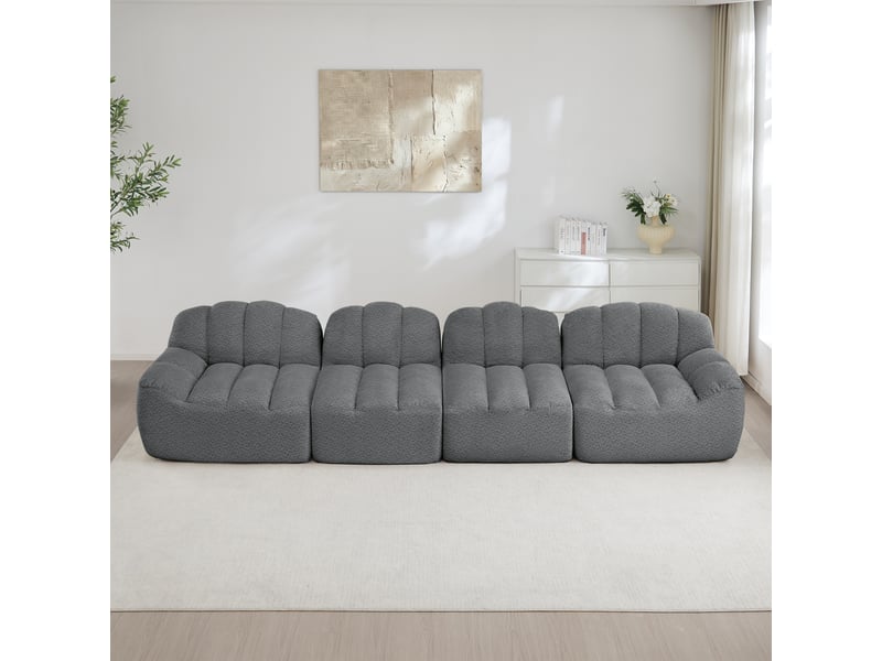 Canapé droit coquille 4 places bouclette gris – 366 x 104 x 79 cm Fay Lum - Conforama B