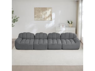 Canapé droit coquille 4 places bouclette gris – 366 x 104 x 79 cm