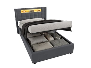 Lit coffre 90x200 cm <strong>MIVRAY </strong> <strong></strong> coloris gris