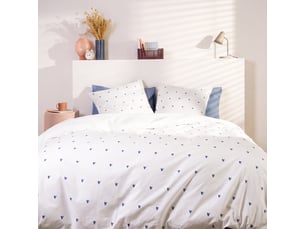Parure de lit imprimée en percale de coton bio, taies rectangles, le coeur bicolore