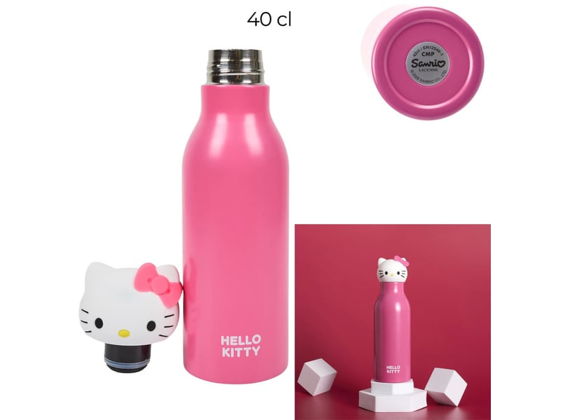  Lot de 3 bouteilles isothermes hello kitty 40 cl - bouchon 3d hello kitty - rose  - Conforama B