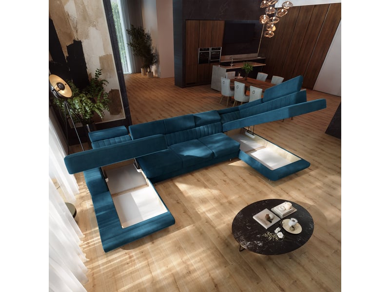  Canapé d'angle gaian, velours bleu  - Conforama C