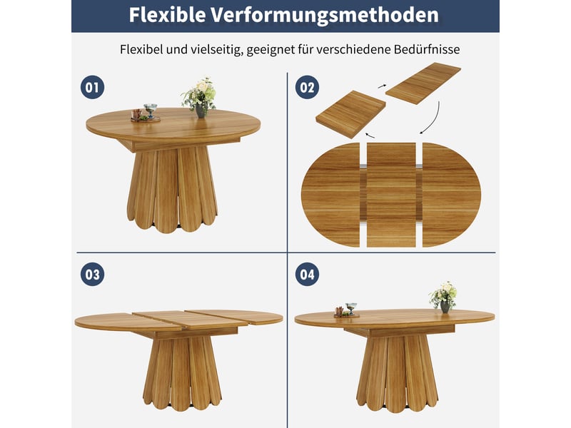  Table à manger extensible ronde, table de salle à manger en bois, 118-158 cm, jusqu'à 6 personnes  - Conforama D