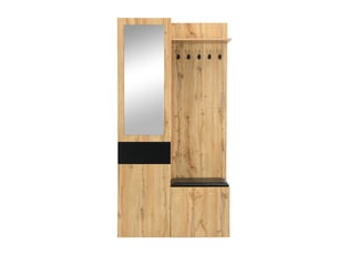 Garderobe 5 crochets avec miroir – meuble à chaussures intégré, armoire avec étagères et tiroirs, banquette de couloir